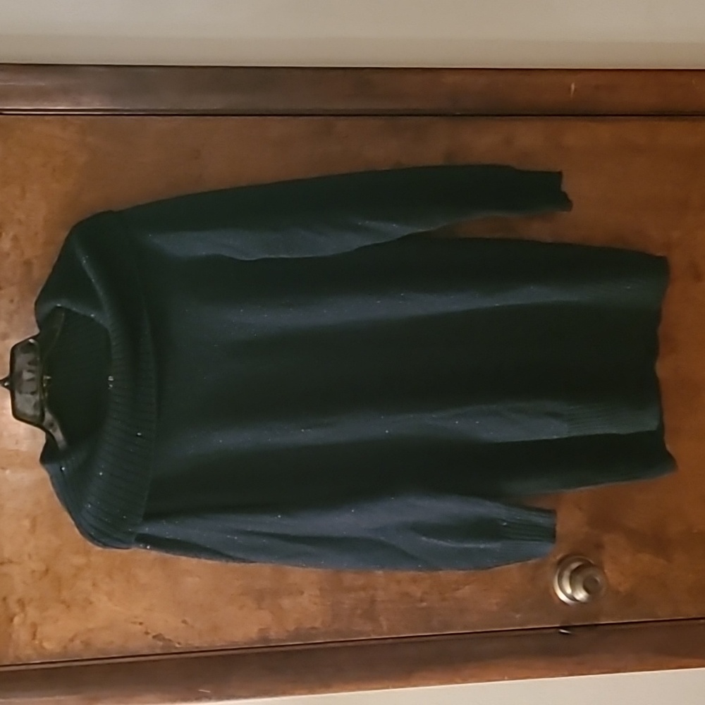 Dark green sweater dres blue metallic thread. Also, in black with silver thread